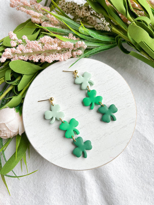 Green Ombre 3 Leaf Lucky Clover Dangles