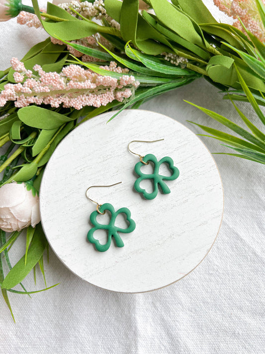 St. Patrick's Day Lucky Hollow 3 Leaf Clover Dangles