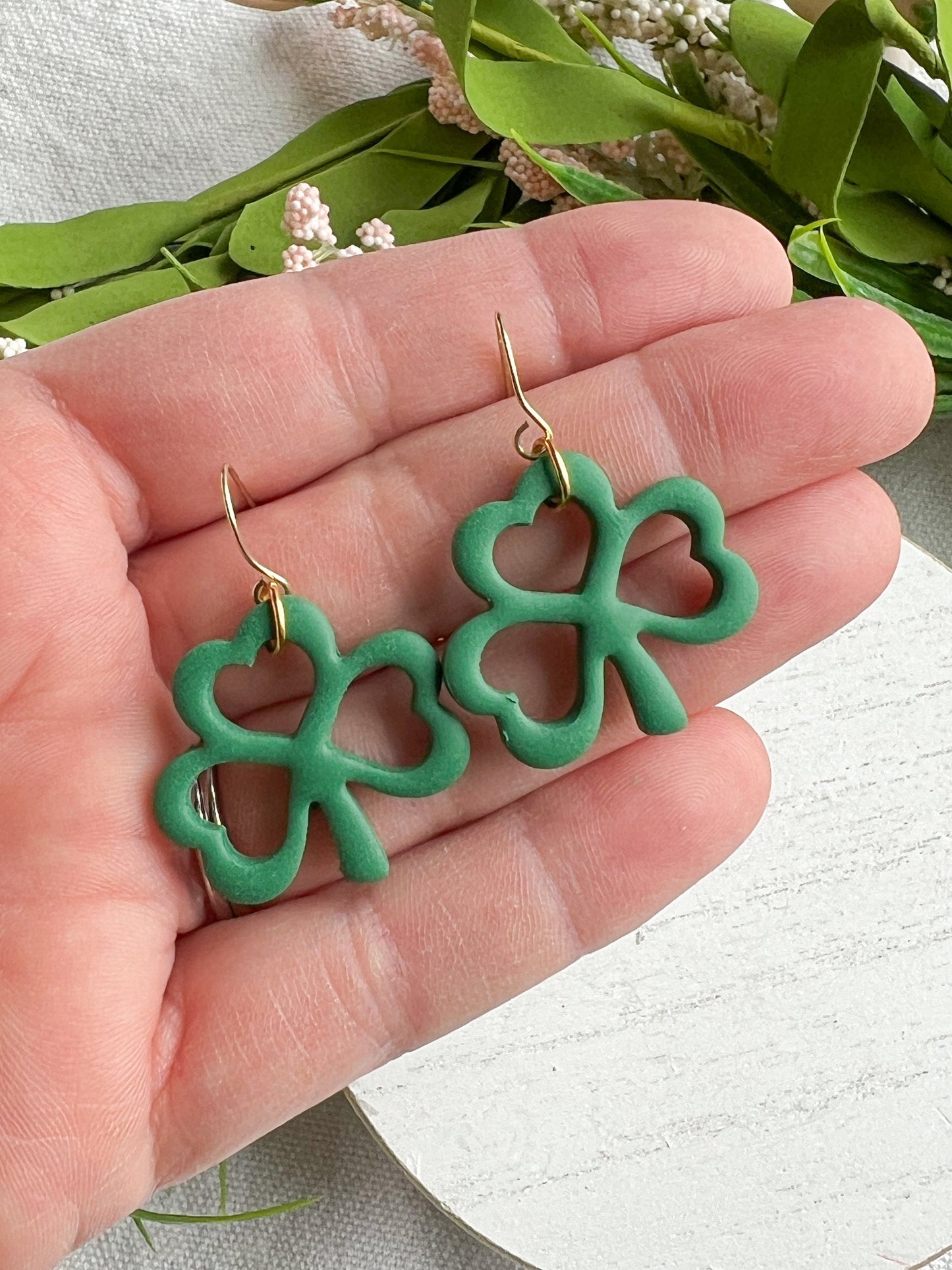 St. Patrick's Day Lucky Hollow 3 Leaf Clover Dangles