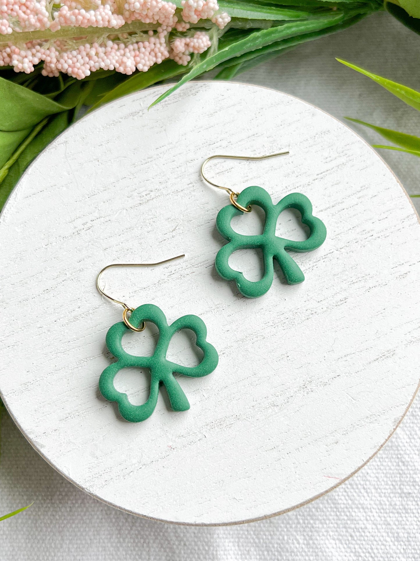 St. Patrick's Day Lucky Hollow 3 Leaf Clover Dangles
