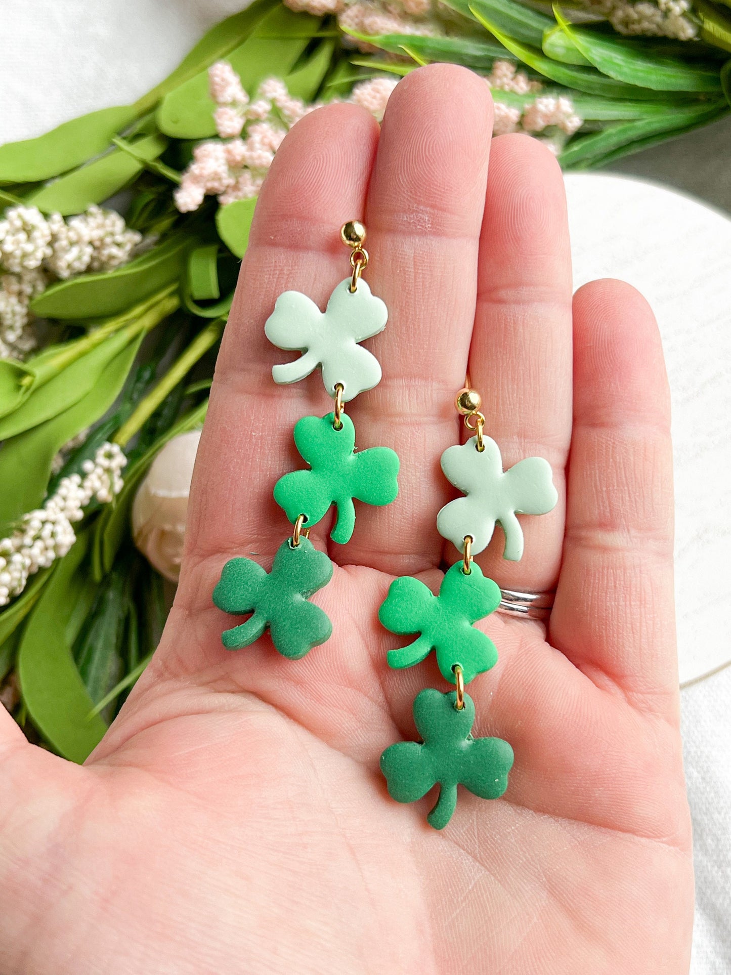 Green Ombre 3 Leaf Lucky Clover Dangles