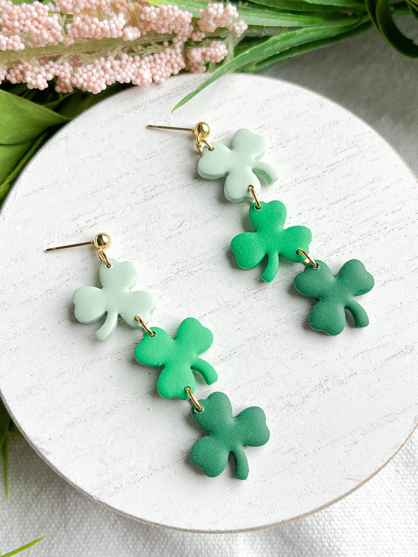 Green Ombre 3 Leaf Lucky Clover Dangles