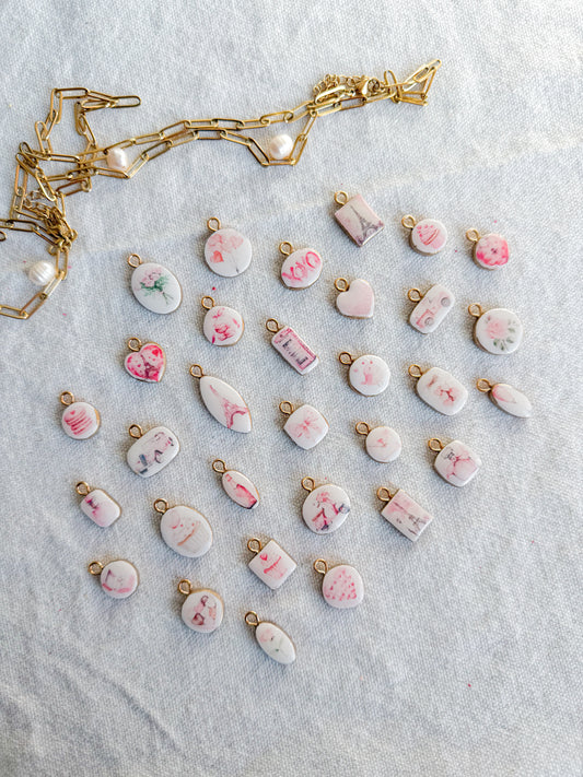 Pink Parisian Valentine Polymer Clay Jewelry Charms