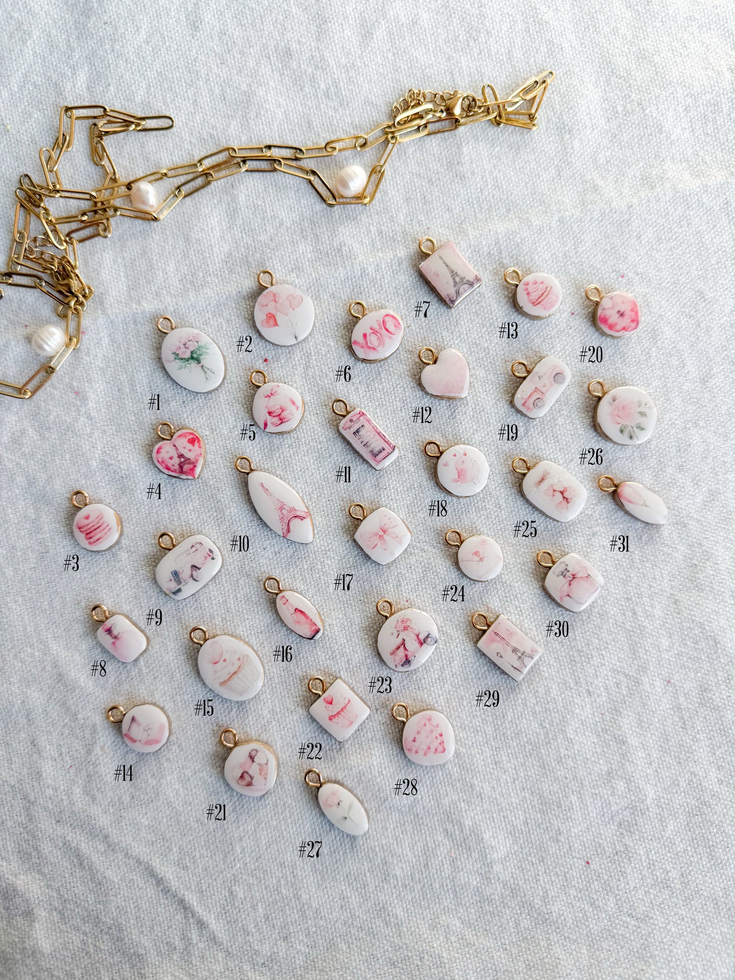 Pink Parisian Valentine Polymer Clay Jewelry Charms