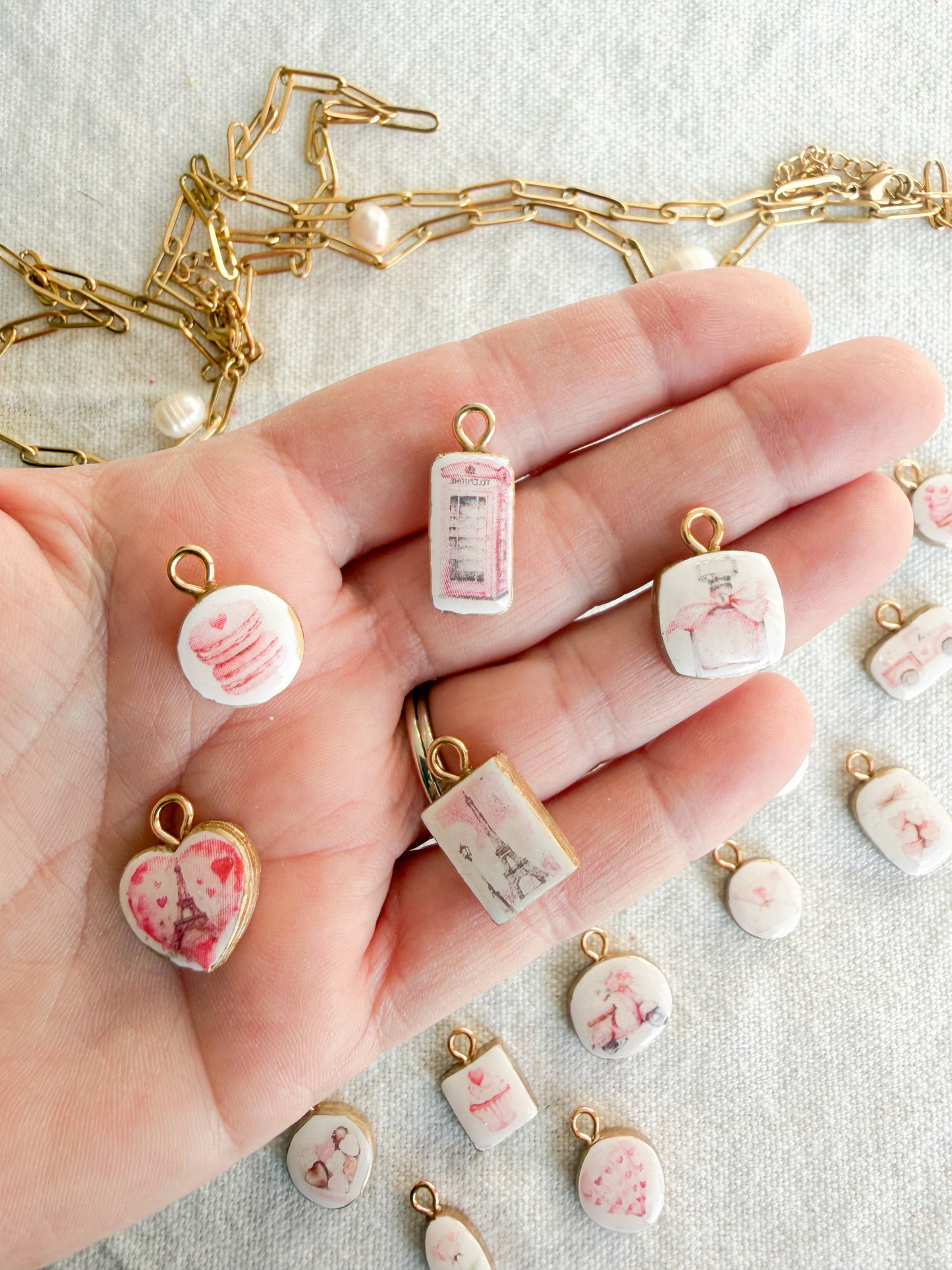 Pink Parisian Valentine Polymer Clay Jewelry Charms