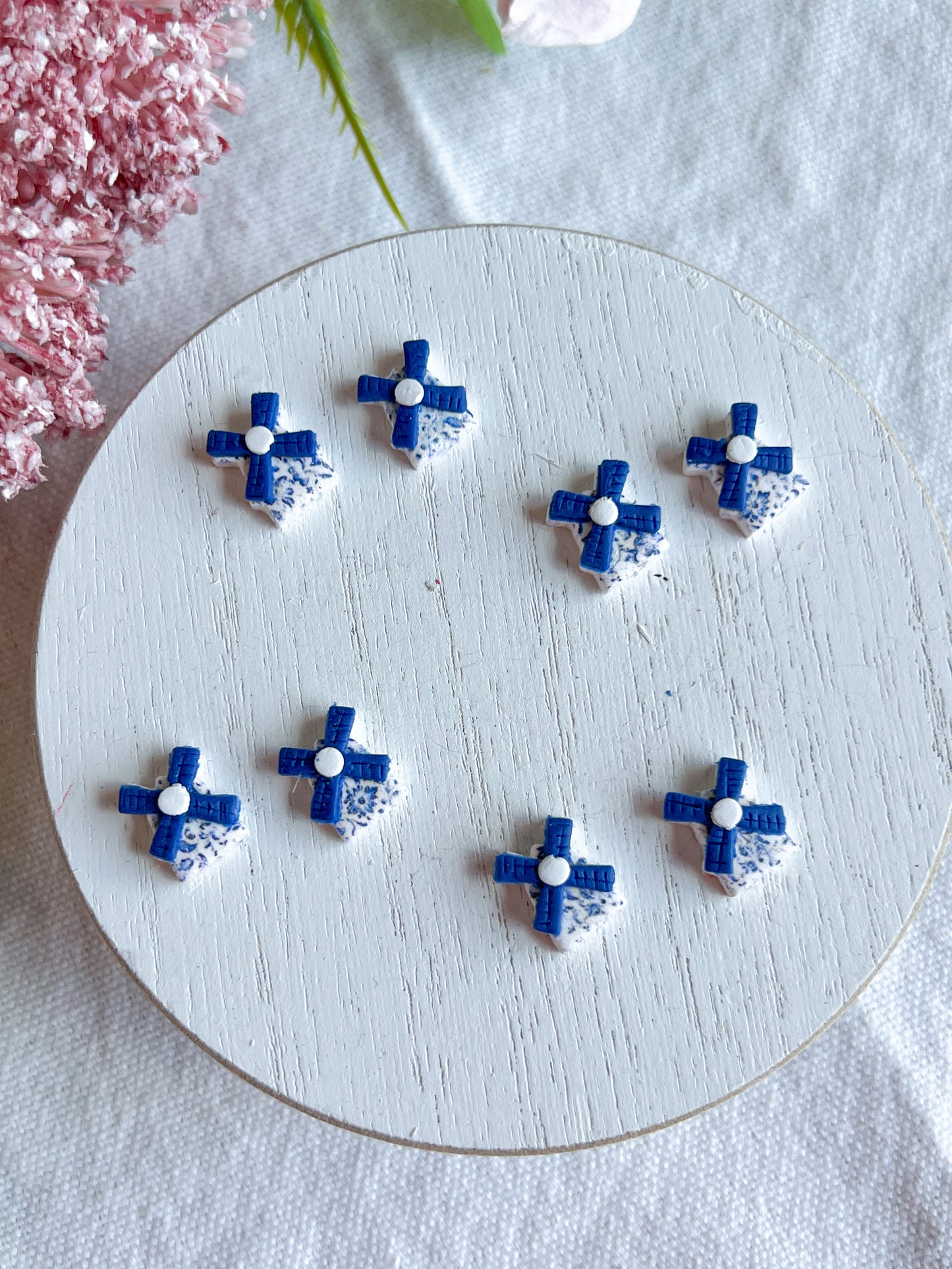 Dutch Delft Windmill Polymer Clay Studs