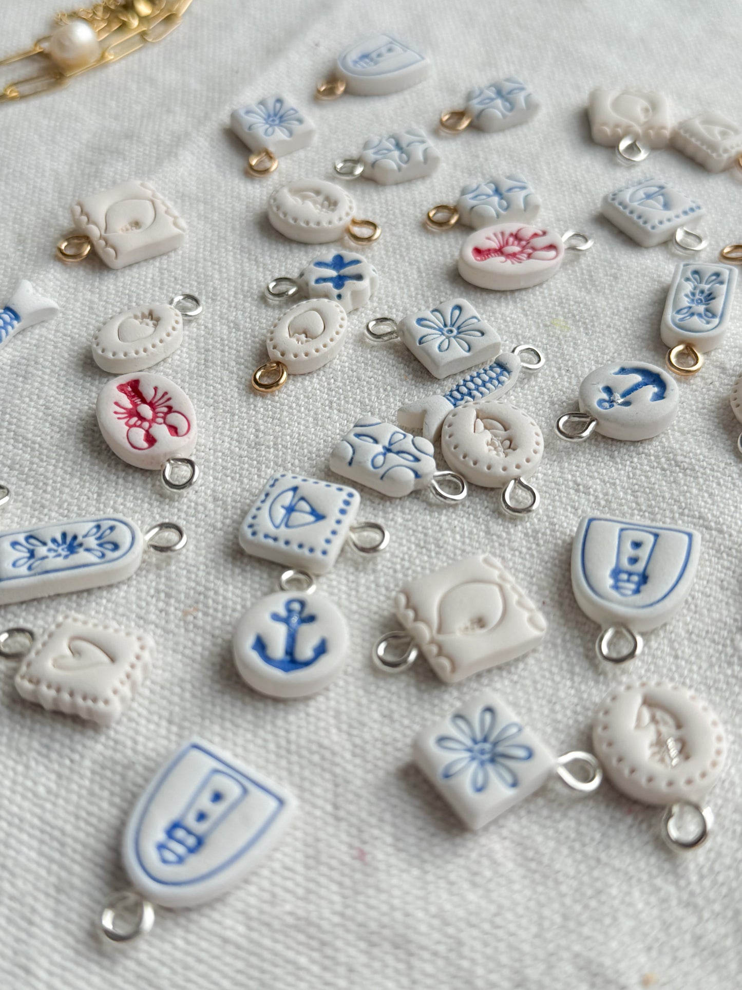 Blue and White Coastal Mini Polymer Clay Jewelry Charms