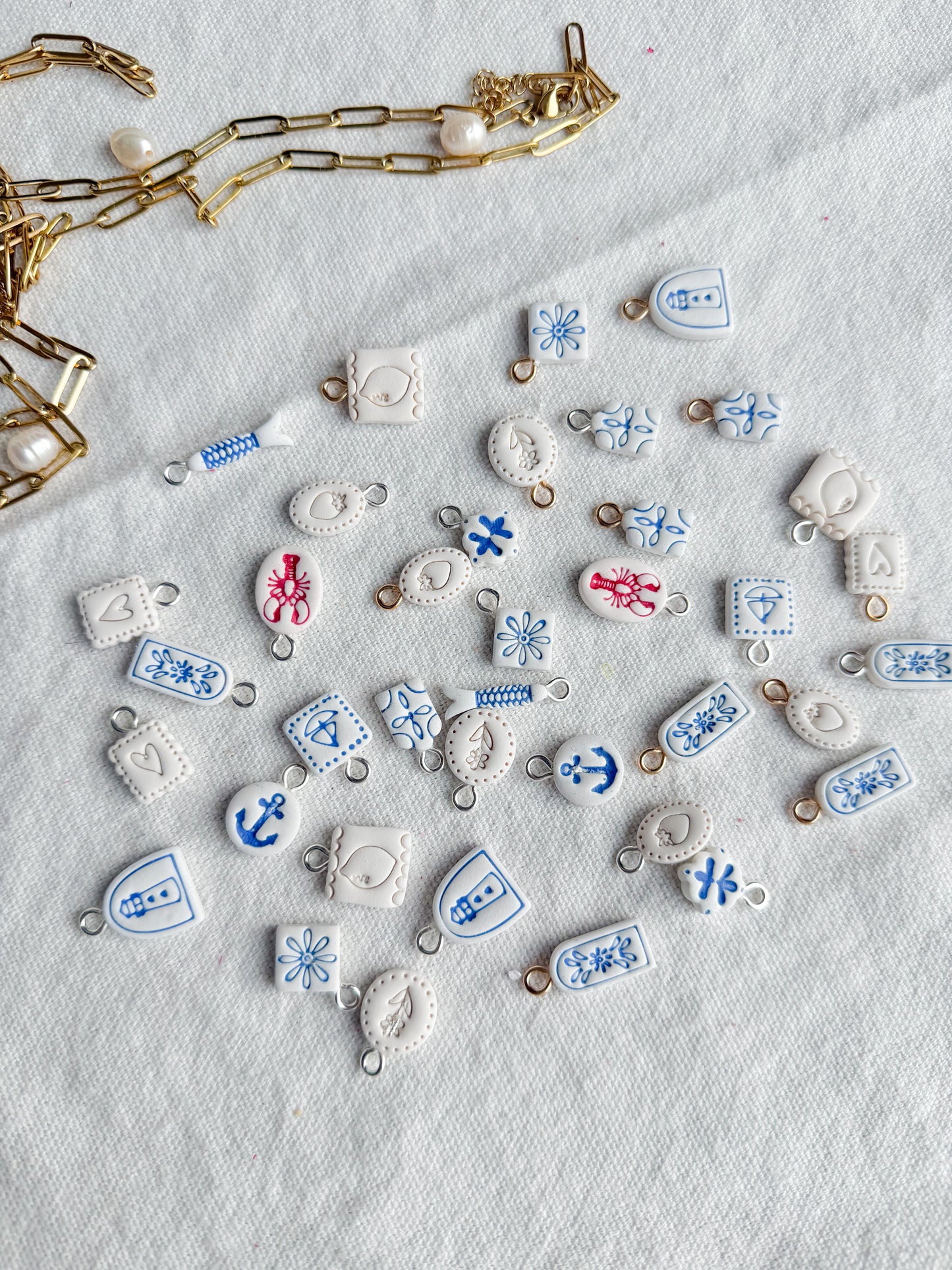 Blue and White Coastal Mini Polymer Clay Jewelry Charms