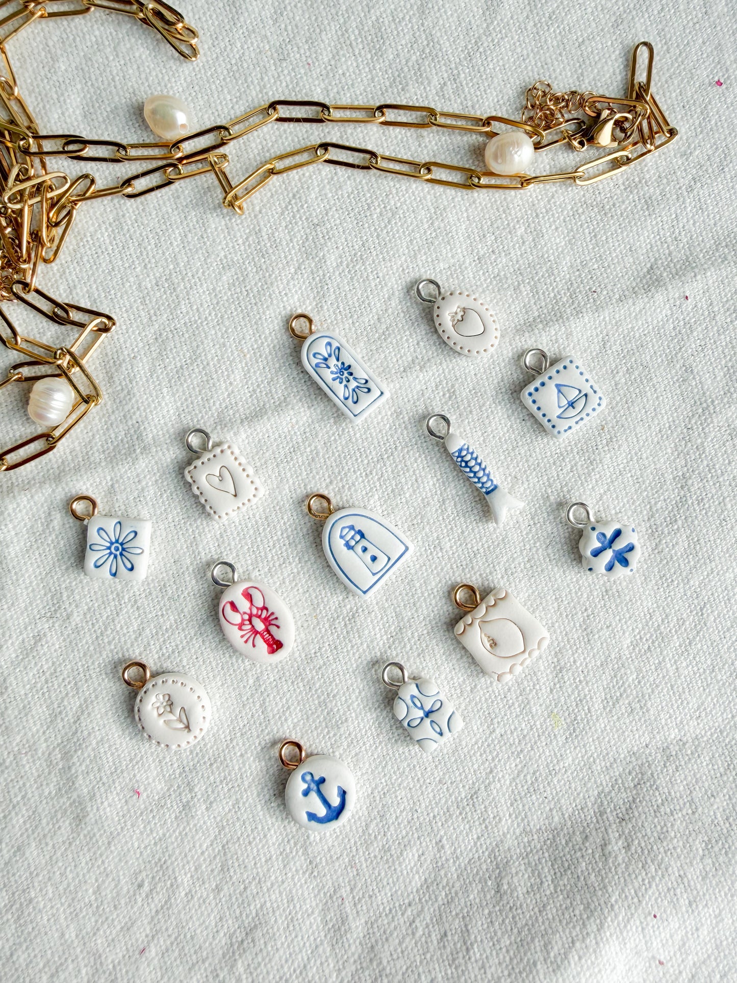 Blue and White Coastal Mini Polymer Clay Jewelry Charms