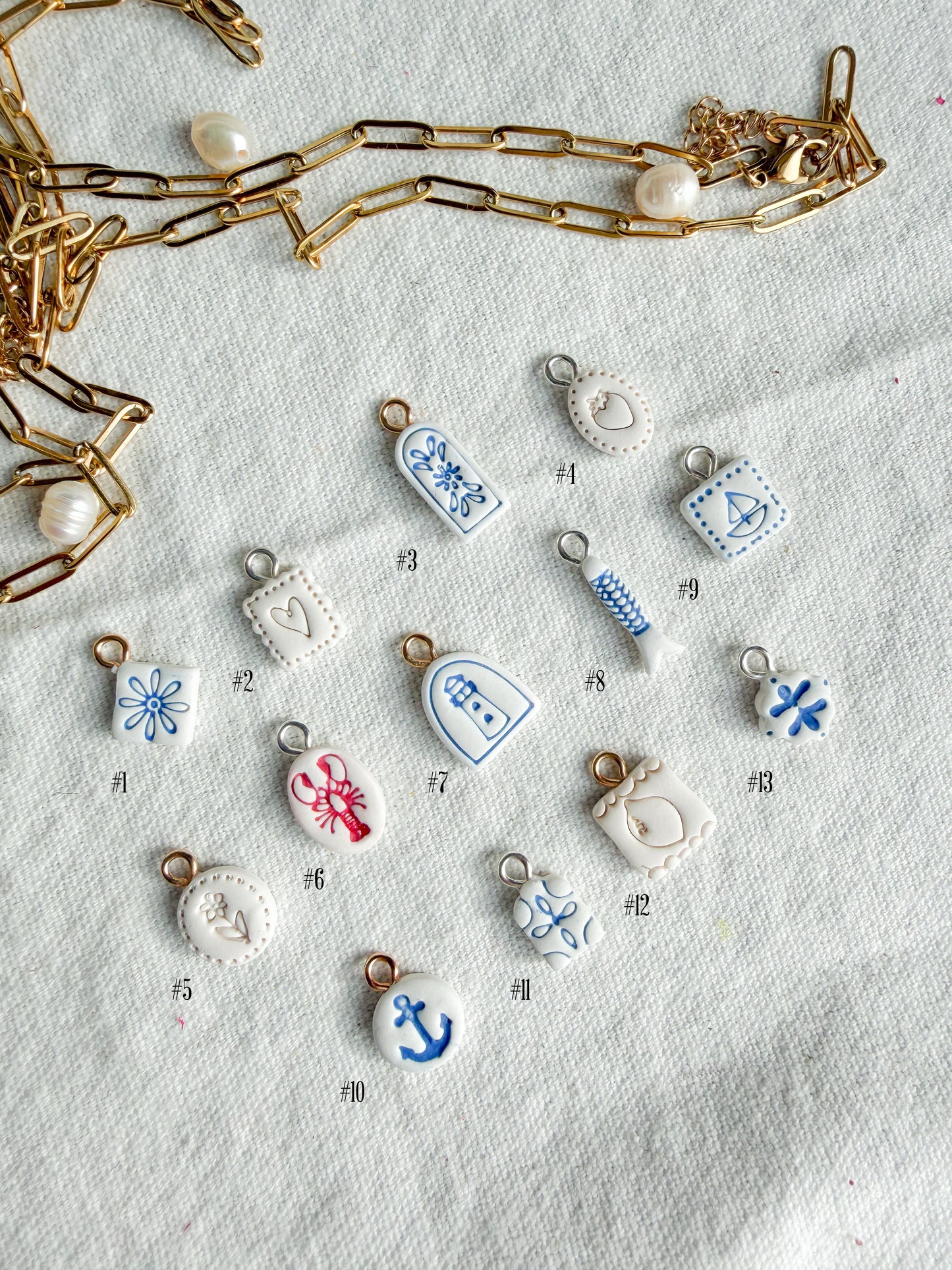 Blue and White Coastal Mini Polymer Clay Jewelry Charms