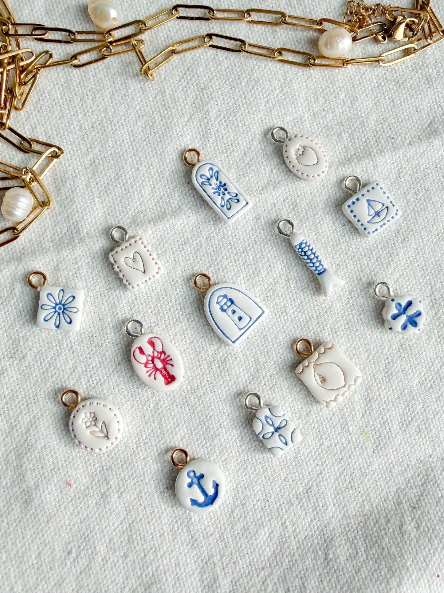 Blue and White Coastal Mini Polymer Clay Jewelry Charms