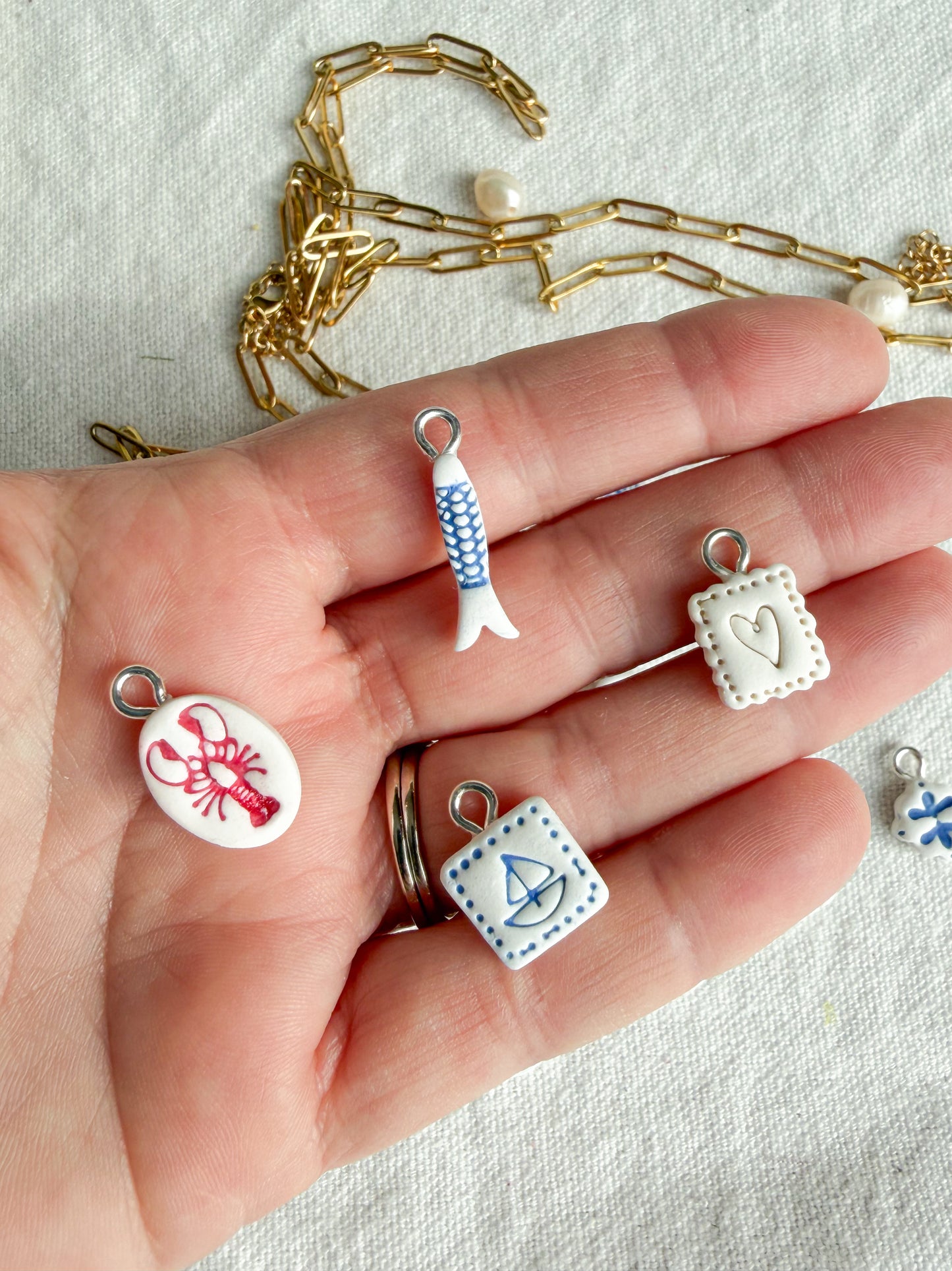 Blue and White Coastal Mini Polymer Clay Jewelry Charms