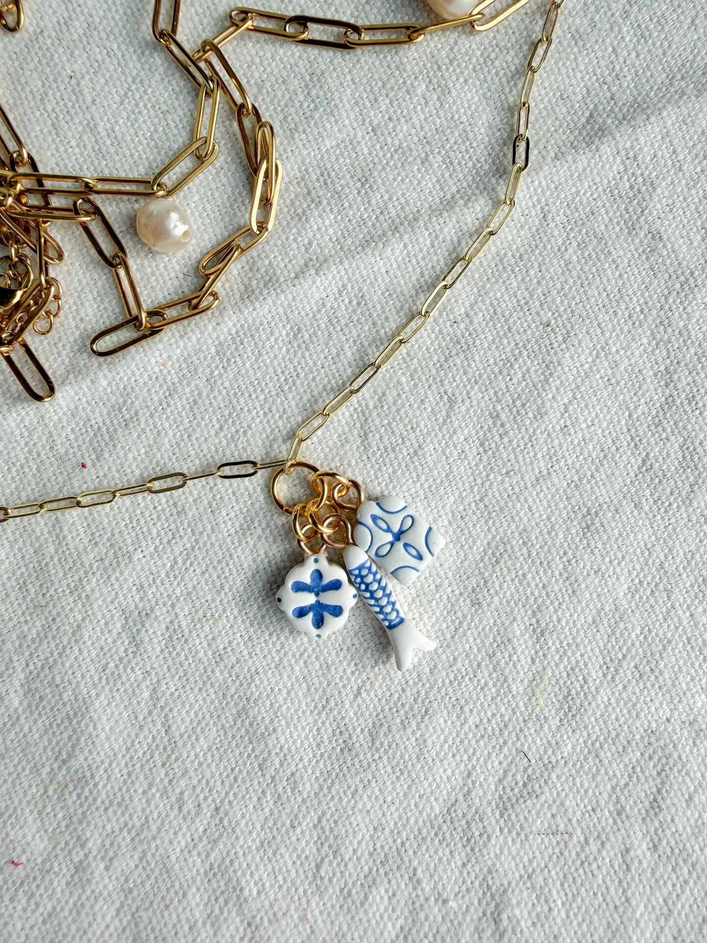 Blue and White Coastal Mini Polymer Clay Jewelry Charms