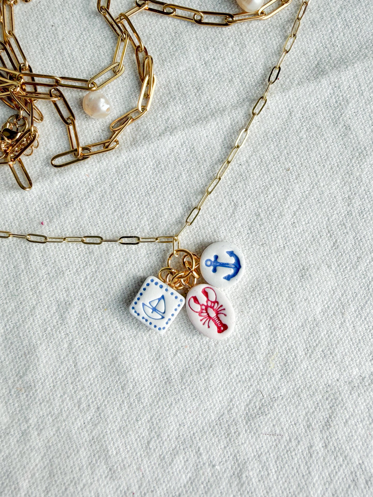 Blue and White Coastal Mini Polymer Clay Jewelry Charms