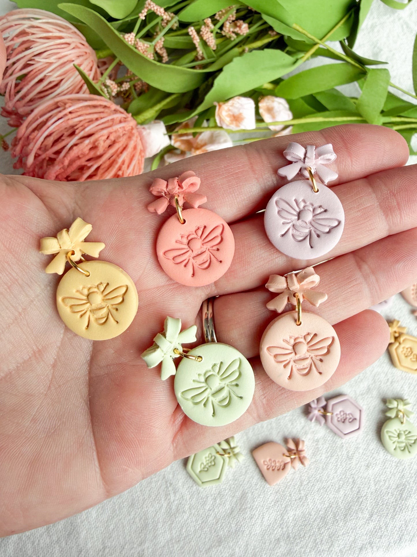 Pastel Spring Dangles with Bow Detail Polymer Clay Earrings