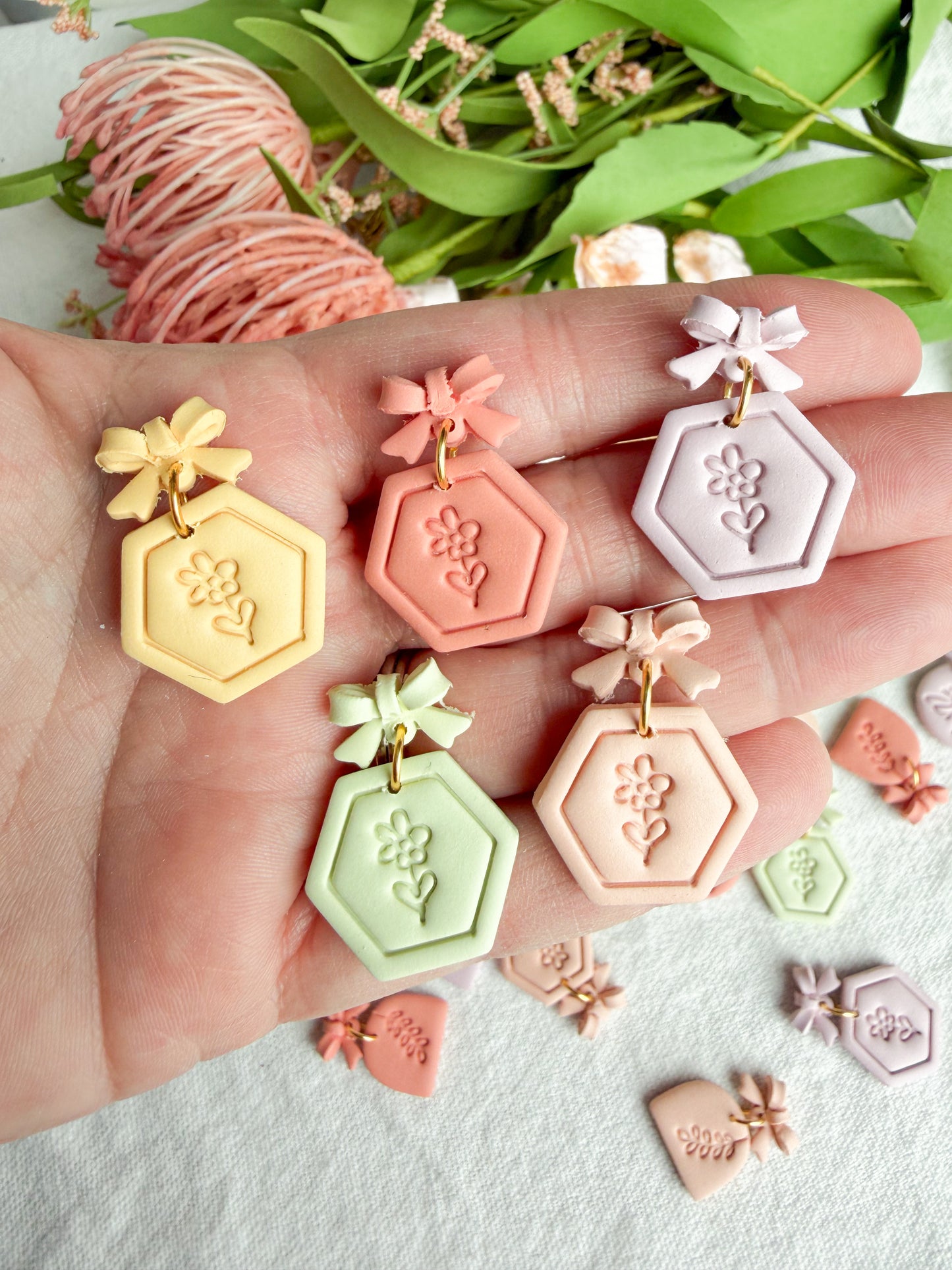 Pastel Spring Dangles with Bow Detail Polymer Clay Earrings
