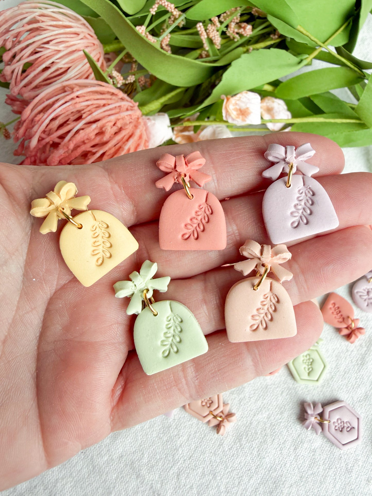 Pastel Spring Dangles with Bow Detail Polymer Clay Earrings