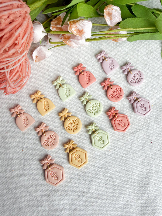 Pastel Spring Dangles with Bow Detail Polymer Clay Earrings