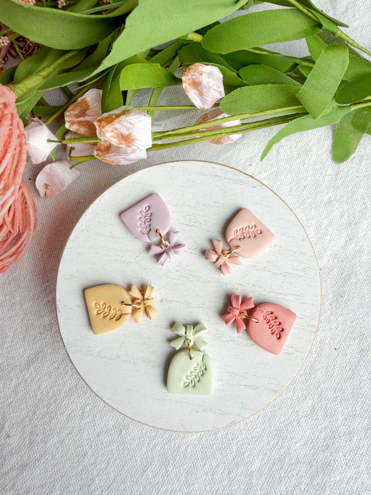 Pastel Spring Dangles with Bow Detail Polymer Clay Earrings