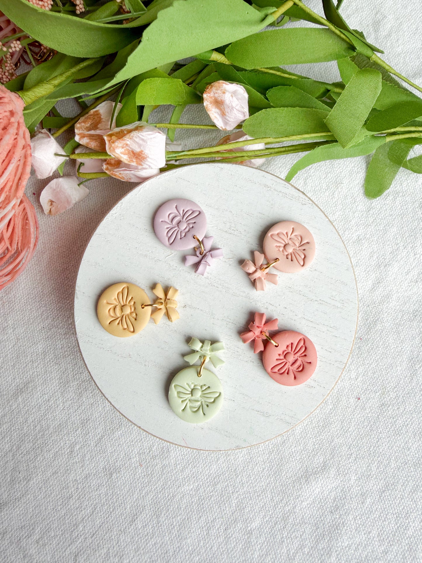 Pastel Spring Dangles with Bow Detail Polymer Clay Earrings