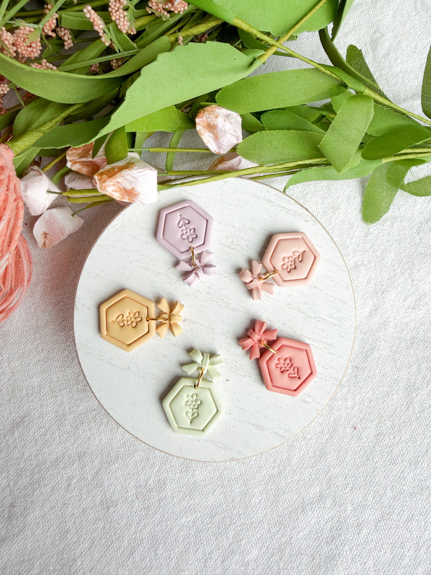 Pastel Spring Dangles with Bow Detail Polymer Clay Earrings