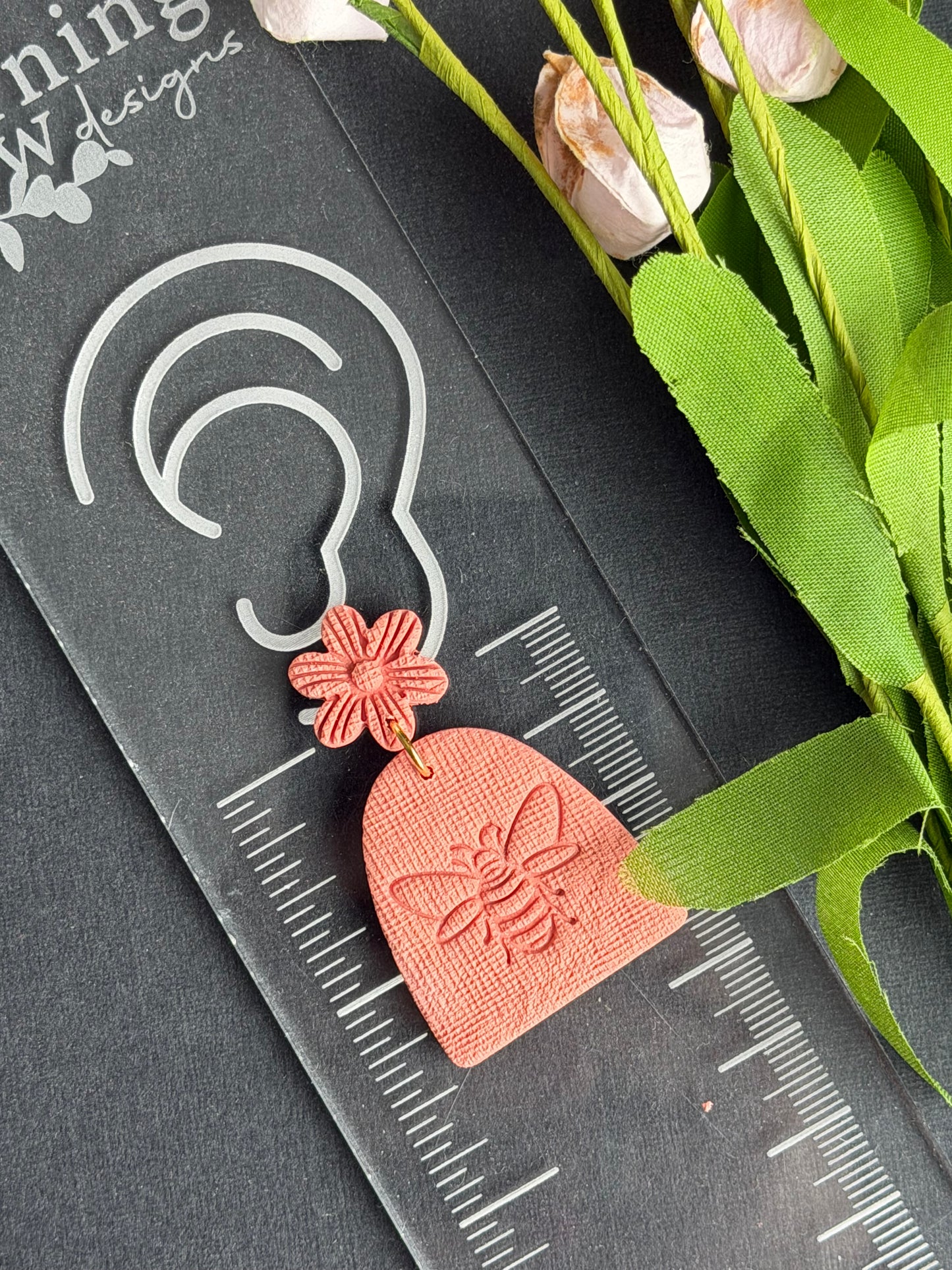 Pastel Honeybee Embossed Floral Polymer Clay Earrings
