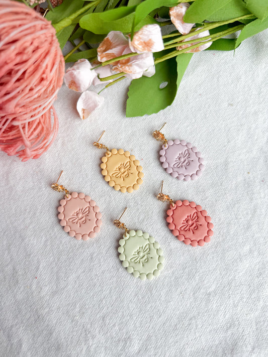 Scalloped Pastel Honeybee Embossed Polymer Clay Earrings
