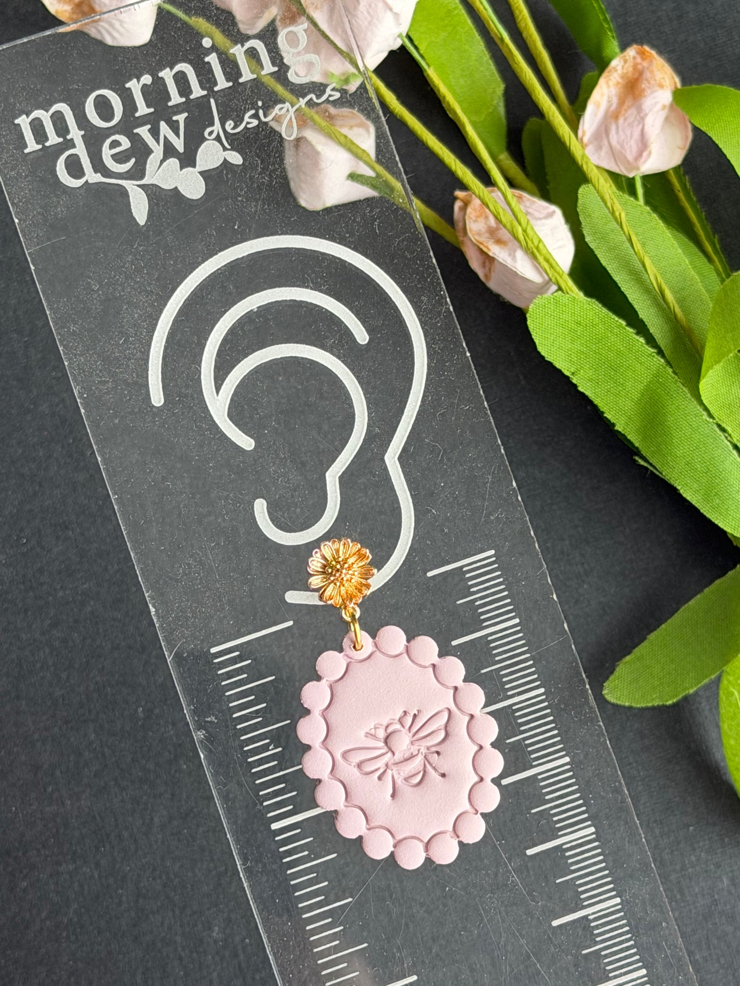 Scalloped Pastel Honeybee Embossed Polymer Clay Earrings