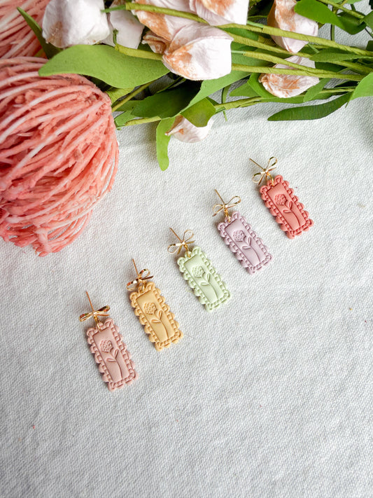 Pastel Scalloped Frame Flower Embossed Polymer Clay Earrings