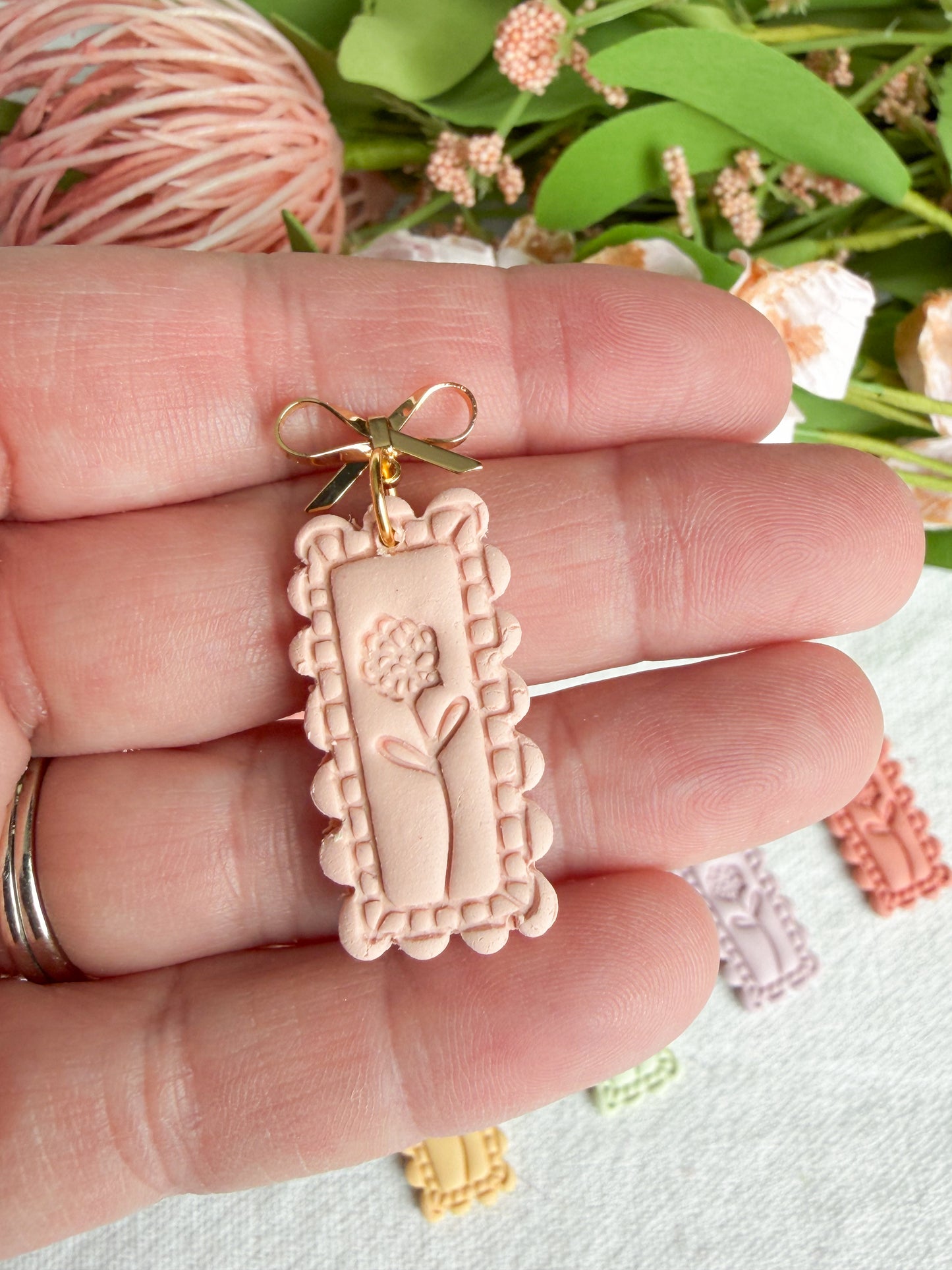 Pastel Scalloped Frame Flower Embossed Polymer Clay Earrings