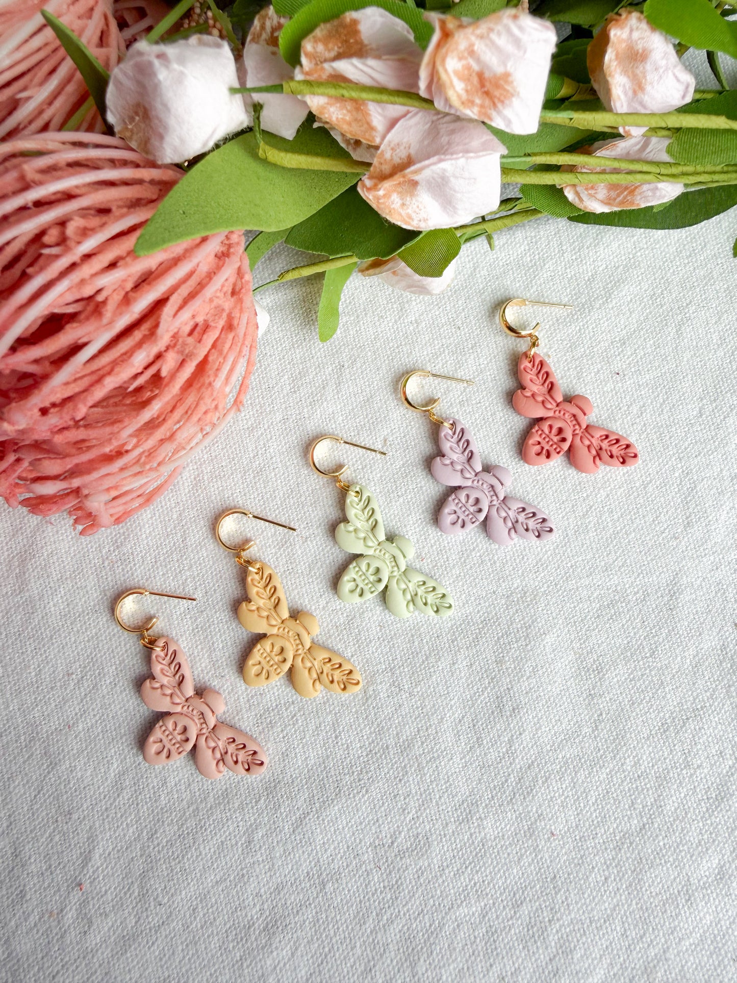 Spring Garden Boho Detailed Bee Pastel Polymer Clay Earrings