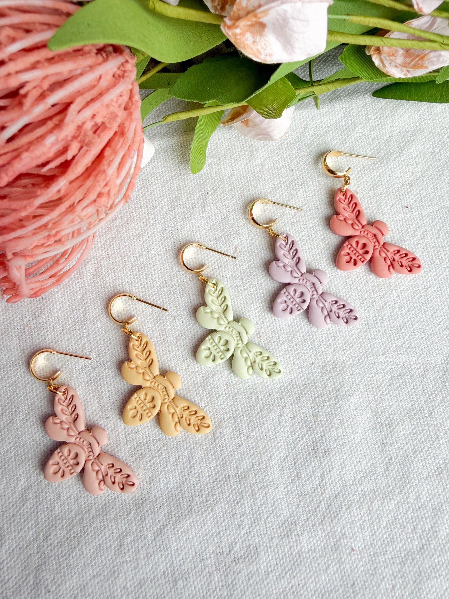 Spring Garden Boho Detailed Bee Pastel Polymer Clay Earrings
