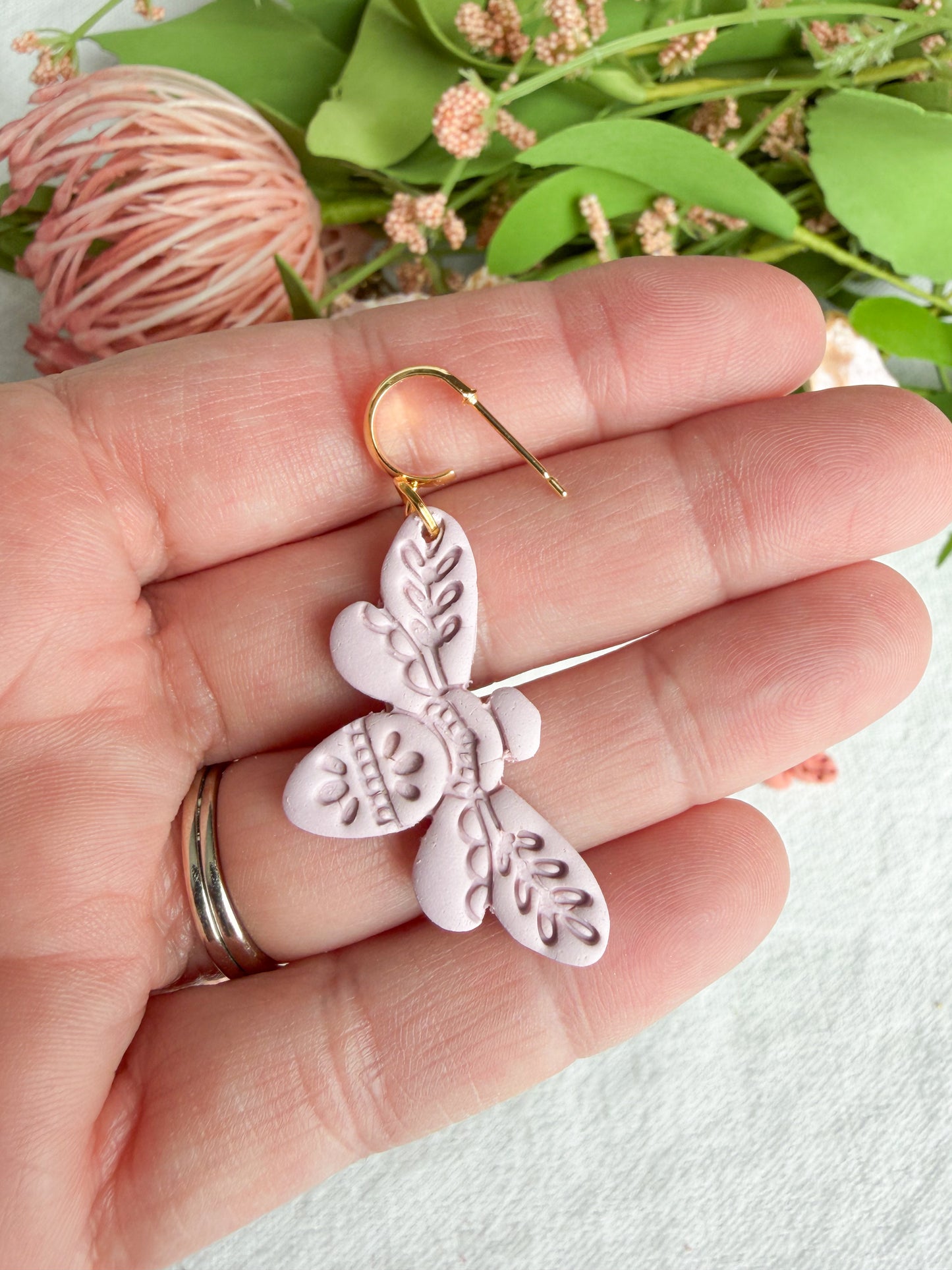 Spring Garden Boho Detailed Bee Pastel Polymer Clay Earrings