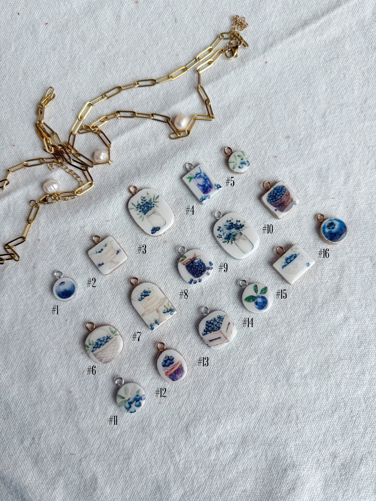 Blueberry Themed Transfer Paper Designed Polymer Clay Charms
