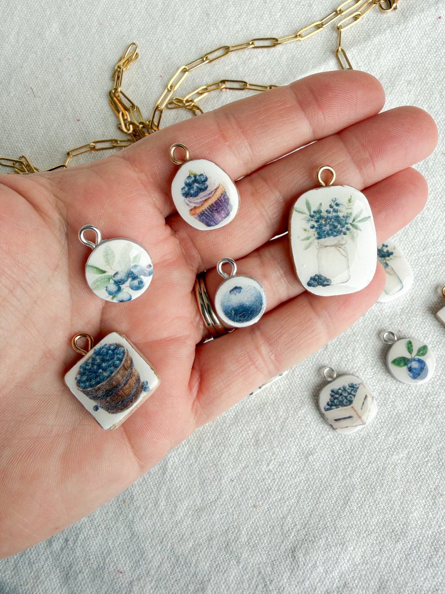 Blueberry Themed Transfer Paper Designed Polymer Clay Charms