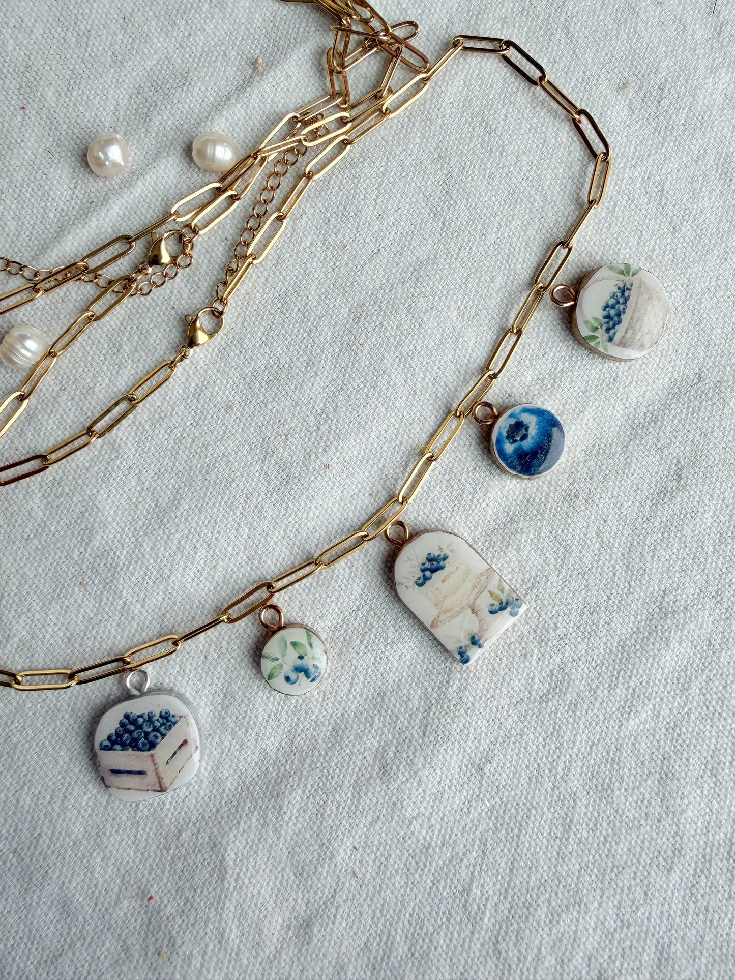 Blueberry Themed Transfer Paper Designed Polymer Clay Charms