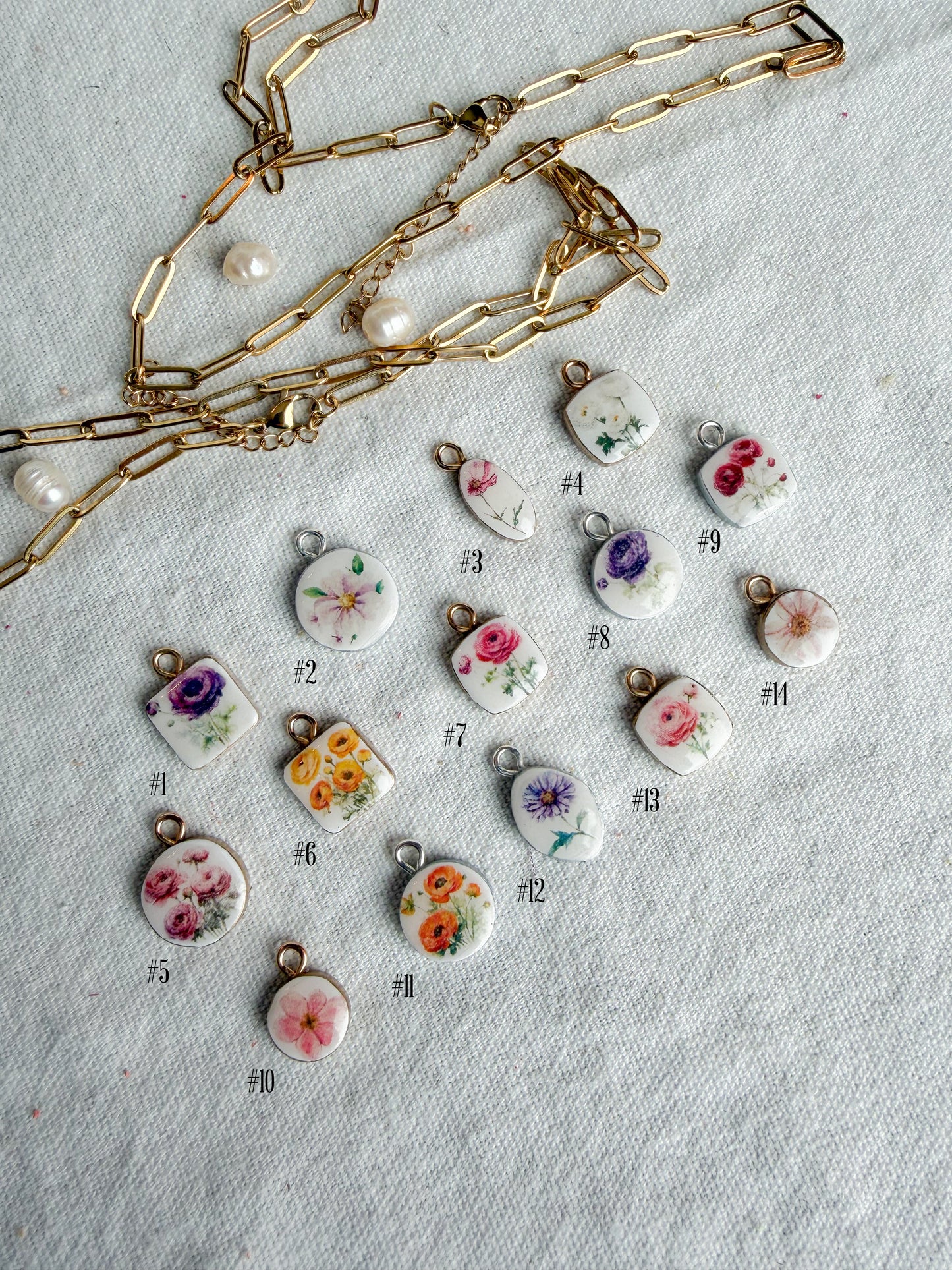 Flower Themed Transfer Paper Designed Polymer Clay Charms