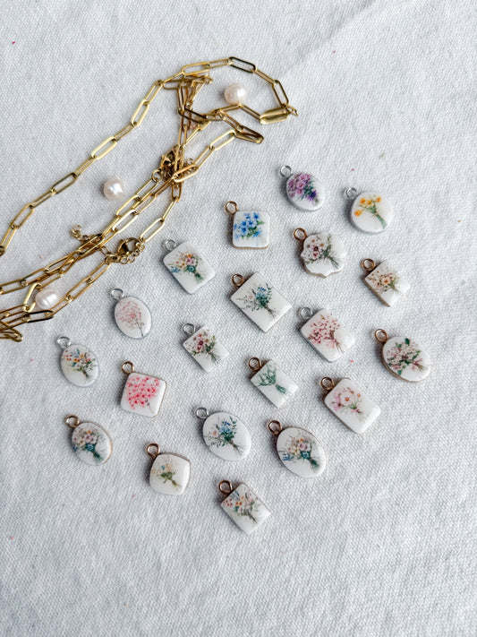 Flower Bouquet Transfer Paper Designed Polymer Clay Charms