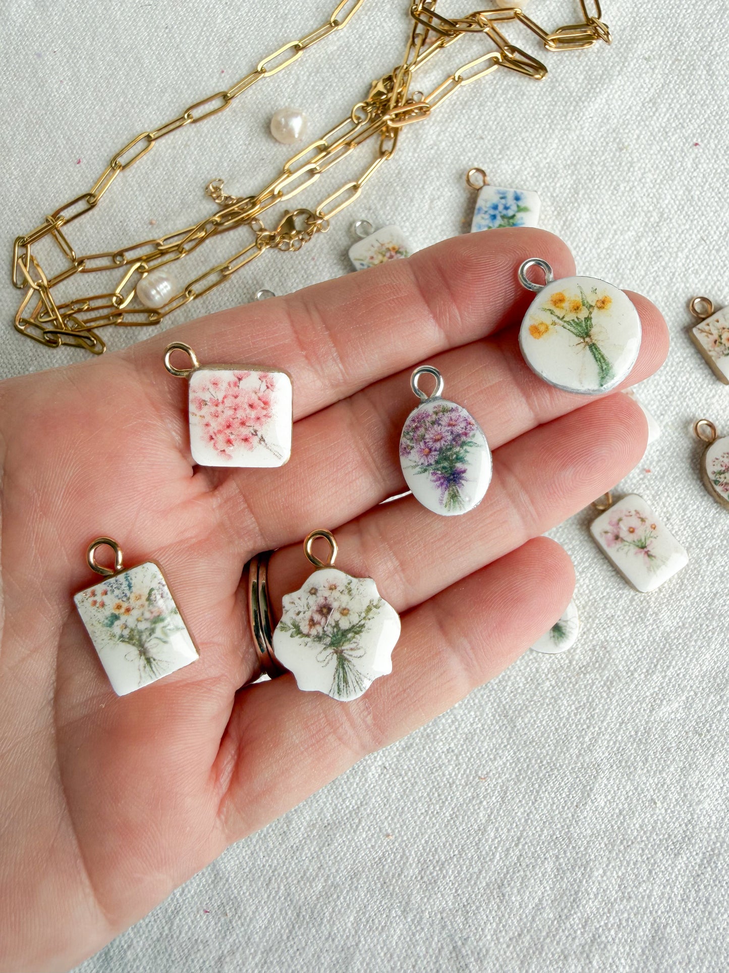 Flower Bouquet Transfer Paper Designed Polymer Clay Charms