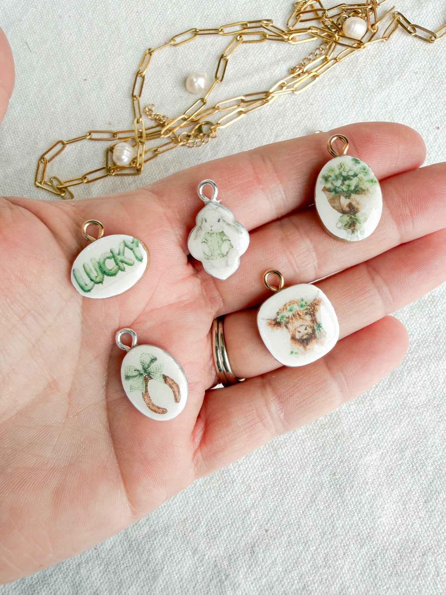 St. Patty's Day Themed Transfer Paper Designed Polymer Clay Charms