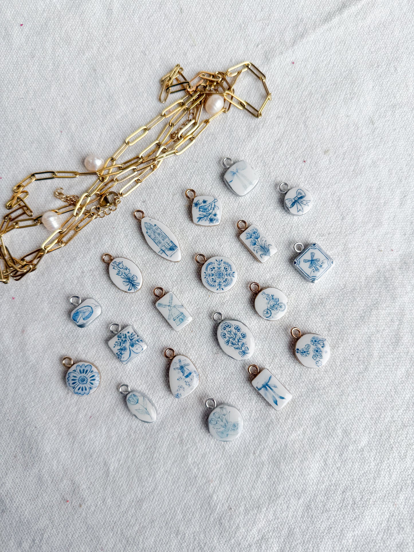 Dutch Delft Themed Transfer Paper Designed Polymer Clay Charms