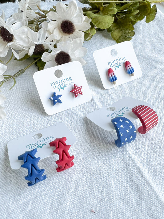 Stars and Stripes Polymer Clay Studs | 4th of July Studs | USA Studs