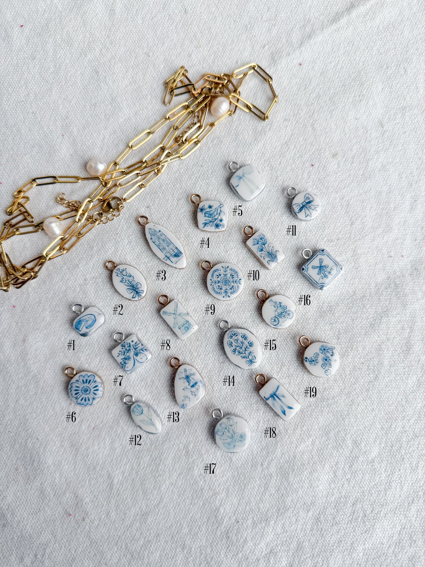 Dutch Delft Themed Transfer Paper Designed Polymer Clay Charms