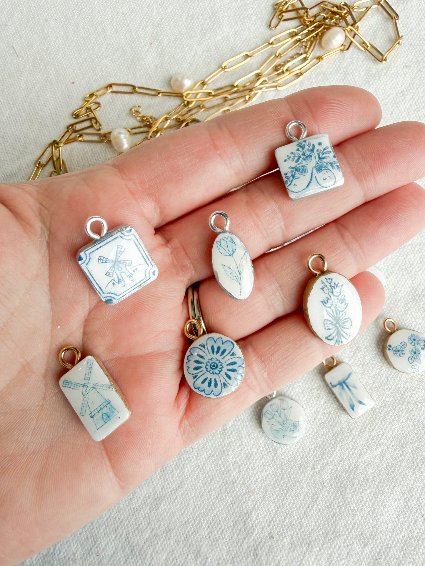 Dutch Delft Themed Transfer Paper Designed Polymer Clay Charms