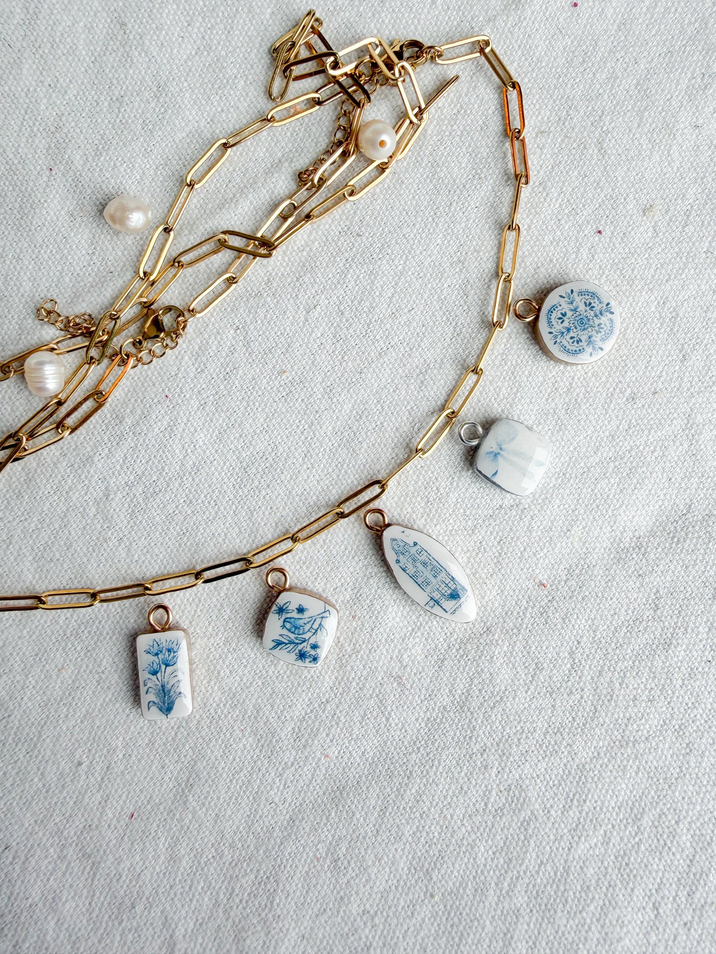 Dutch Delft Themed Transfer Paper Designed Polymer Clay Charms
