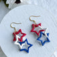 Red, White and Blue Star Link Dangle Polymer Clay Earrings