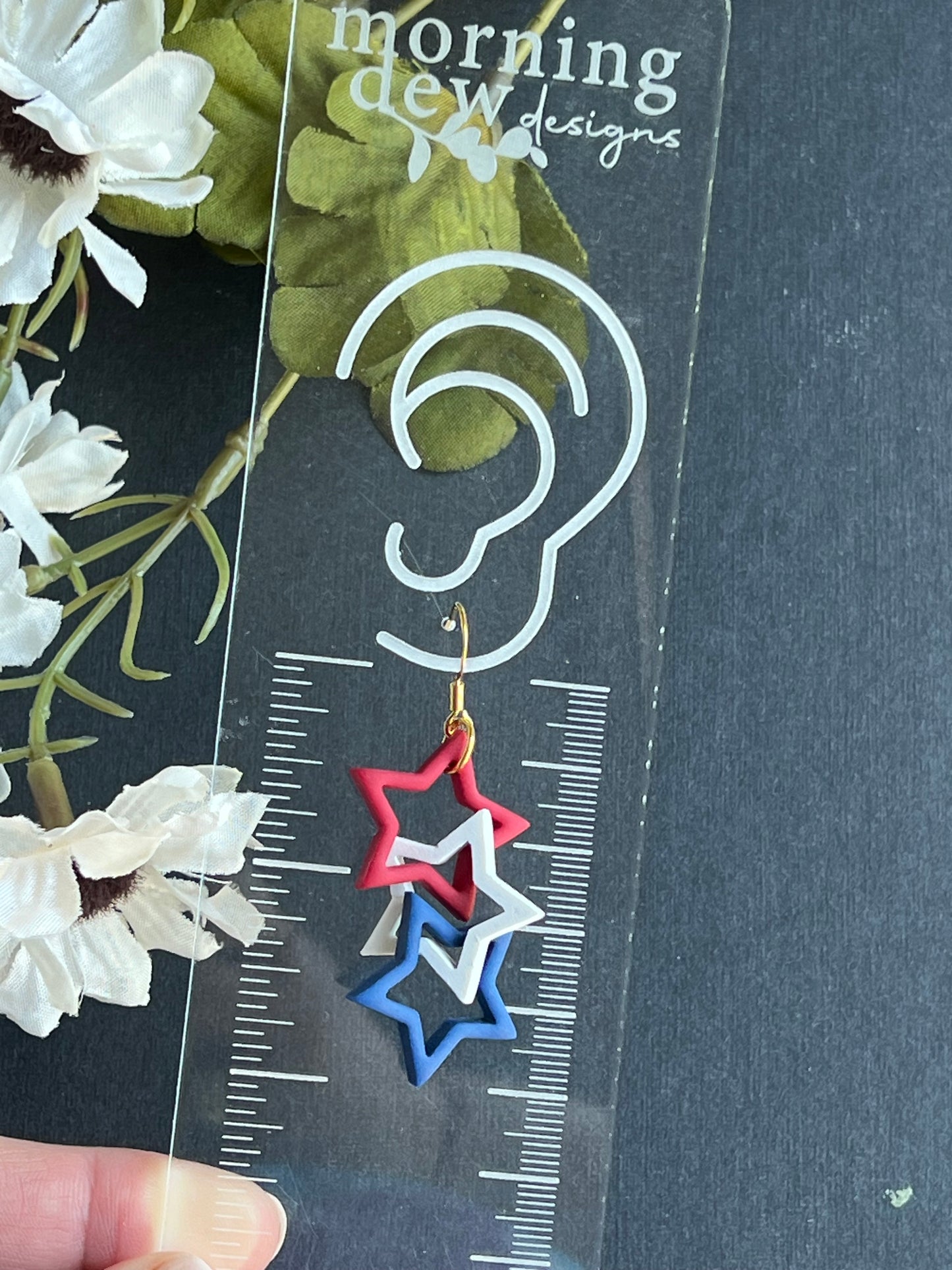 Red, White and Blue Star Link Dangle Polymer Clay Earrings