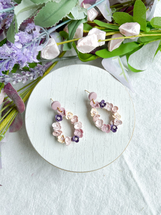 Bride/Bridesmaid Teardrop Lavender Florals Polymer Clay Earrings