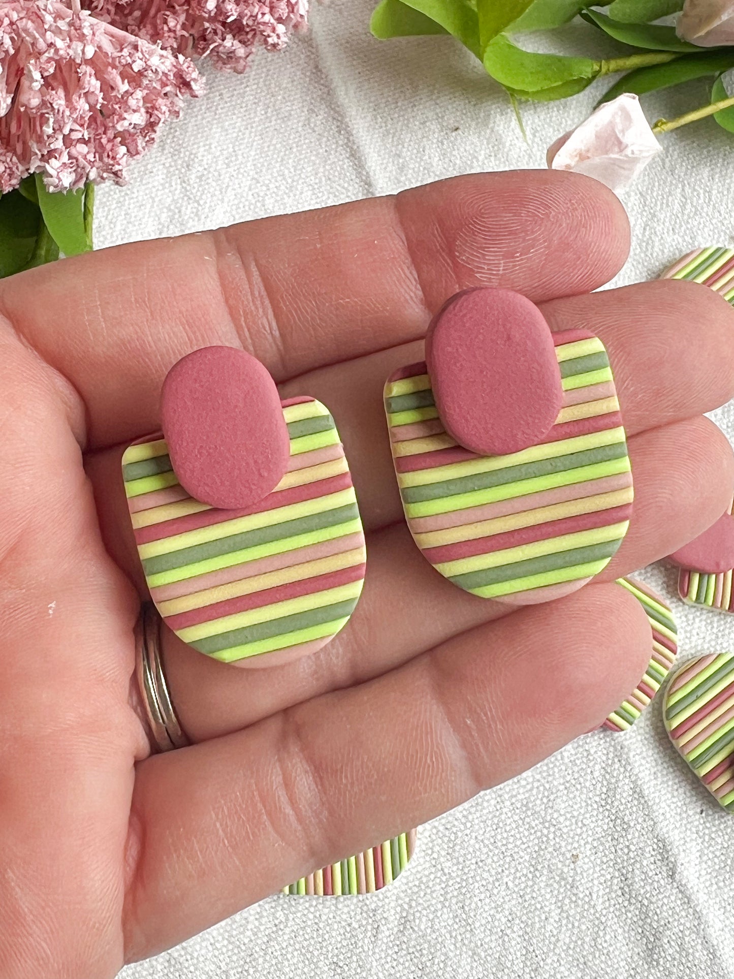 Bright Colored Striped Polymer Clay Earrings