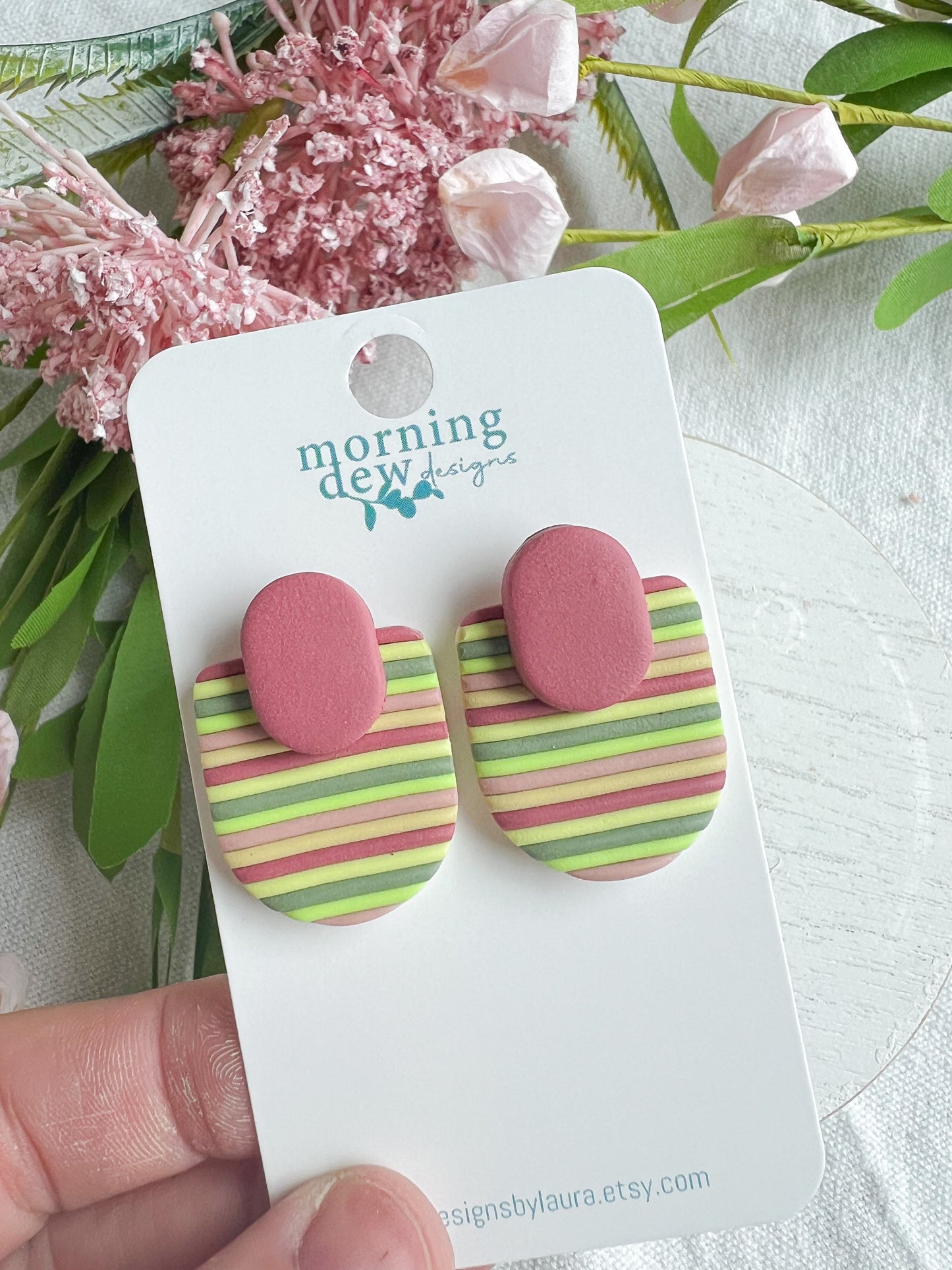 Bright Colored Striped Polymer Clay Earrings